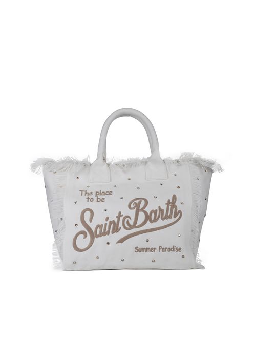 Borsa Vanity in cotone Bianco con strass Mc2 Saint Barth | VANITY00654H STRASS BIG 1910 EMB